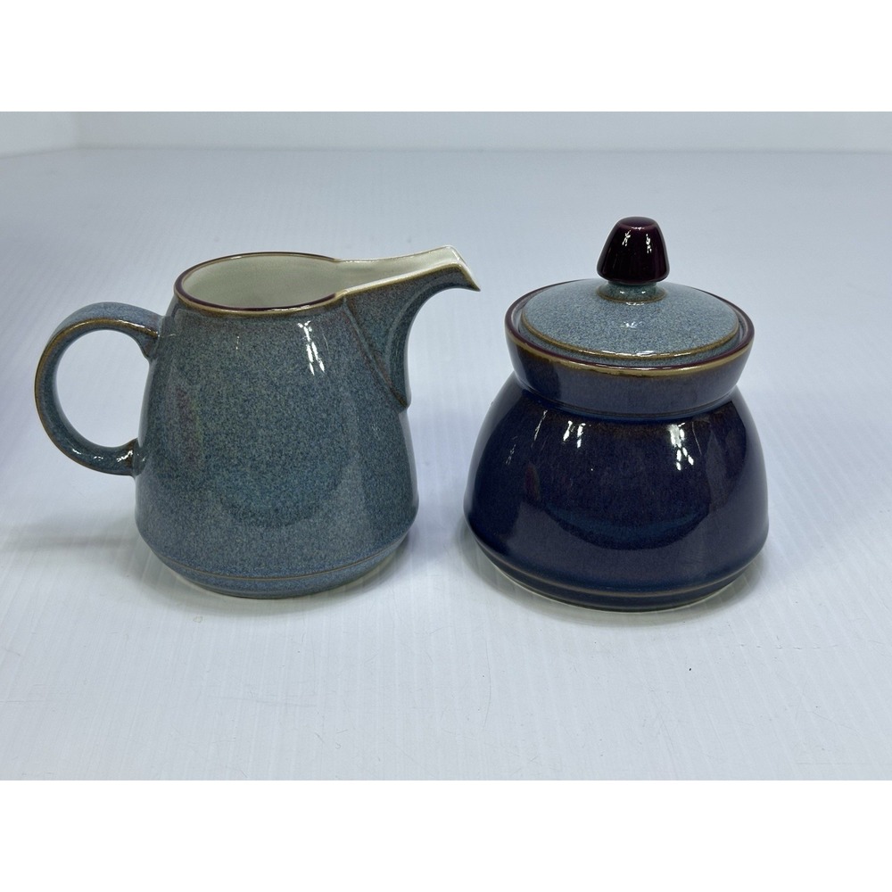 RARE Denby STORM Plum Purple & Grey Blue Sugar Bowl Lid & Creamer